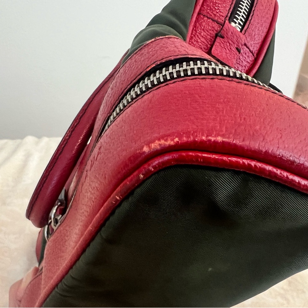 Vintage Prada Green and Red Nylon Top-Handle Satchel - Picture 6 of 15